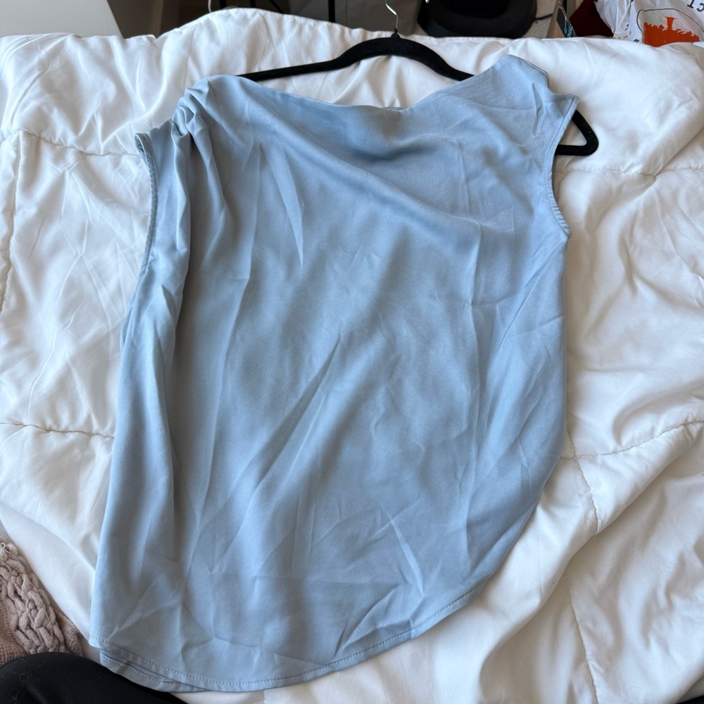 Women's Light Blue Asymmetric Sleeveless Top